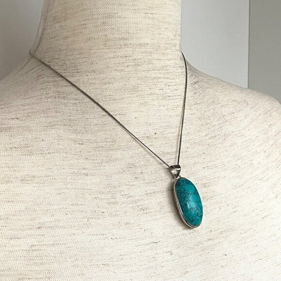 Sterling Silver 925 Oval Dyed Howlite Faux Turquoise Necklace & Earring Set - Picture 13 of 16